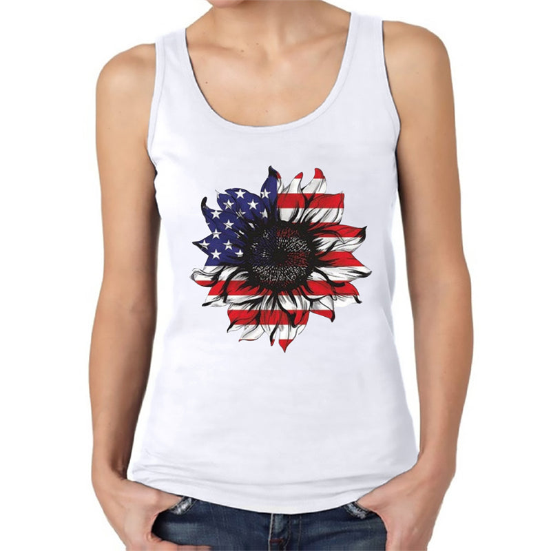 4th of July Independence Day Women Sunflower Printed Casual Tank Top L8331-B33