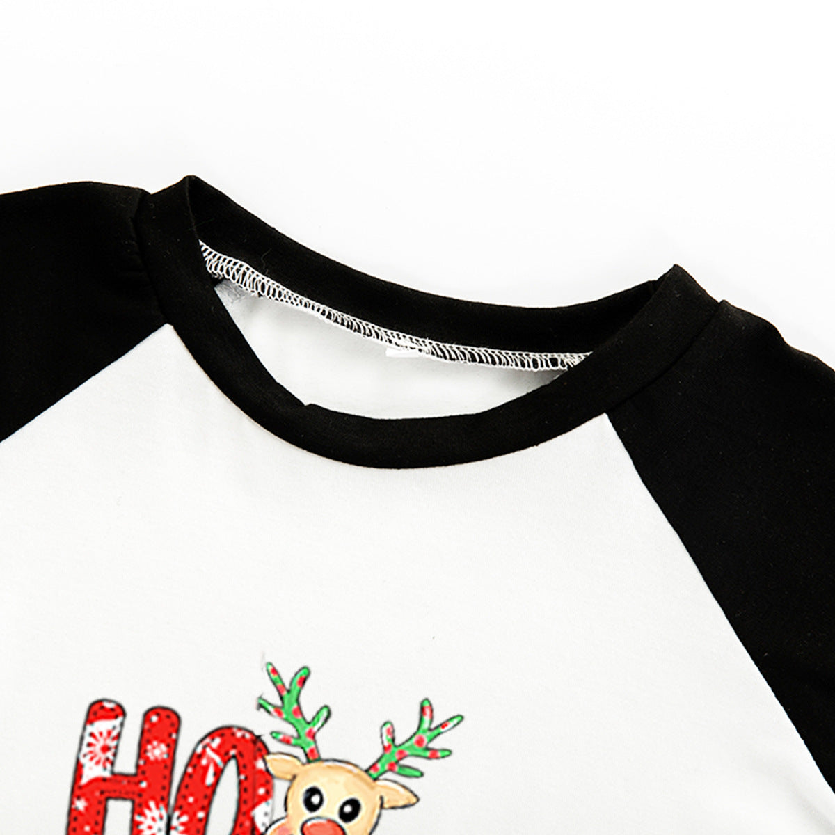 Christmas 'HO HO HO' Cartoon Print Black&White Raglan Long Sleeve Pajamas JJFB07-865