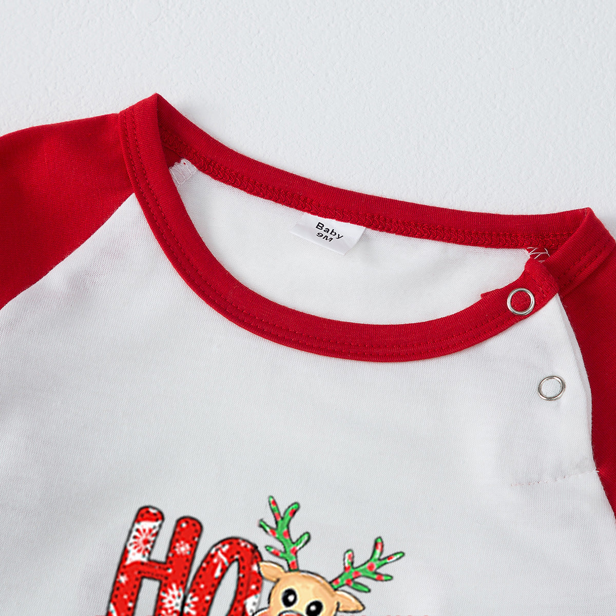 'HO HO HO' Christmas Cartoon Print Red&White Raglan Sleeve Pajamas JJFC07-865