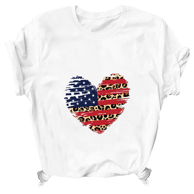 Women 4th of July Love Striped Printed Short Sleeve T-shirt ZM592-A33