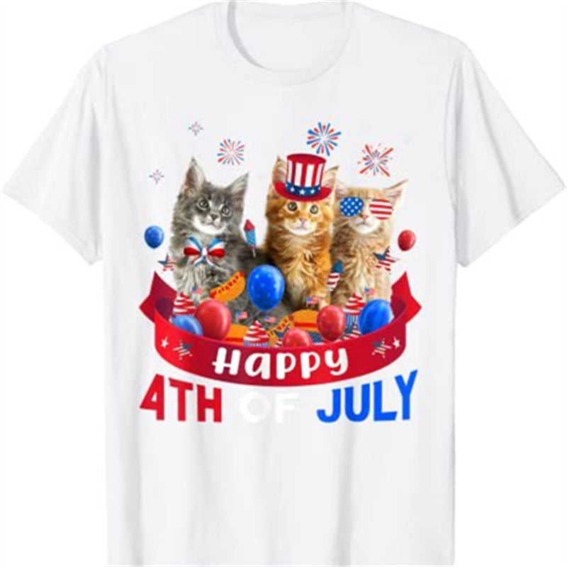 Happy 4th of July Cats Print Unisex Casual Top L8298-A33