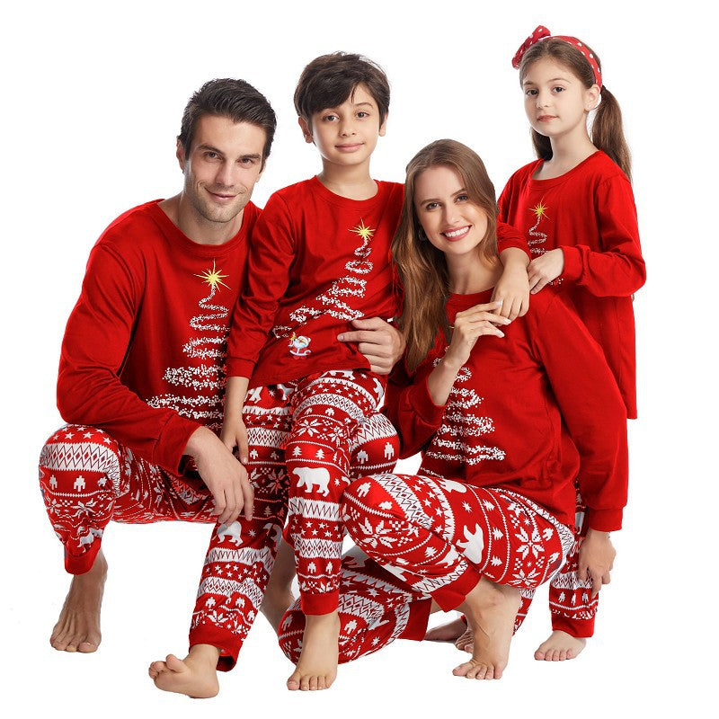 Christmas Star Cartoon Print Shirt Pants Family Matching Pajamas 2245