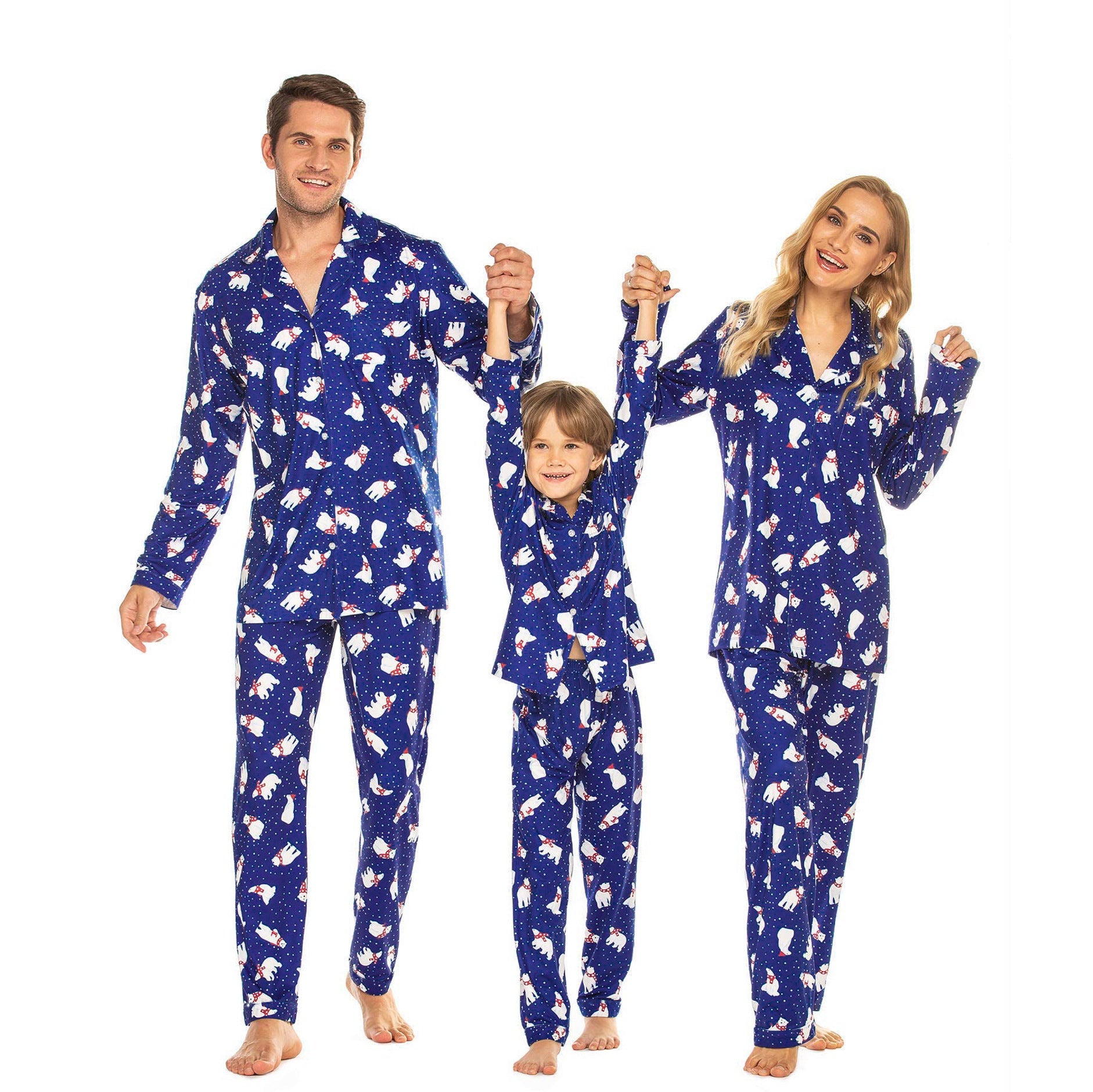 Christmas Tree Polar Bear Polka Dot Print Loose Cardigan Pajamas 22175