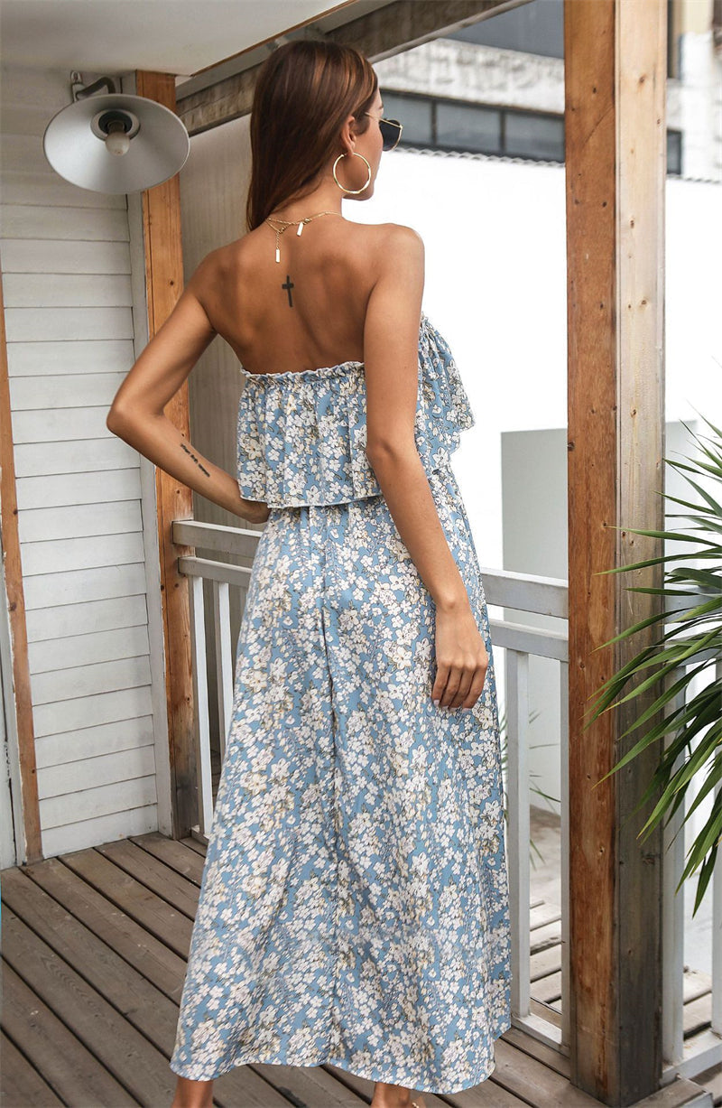 Women Spring/Summer Floral Casual Vacation Tube Top Dress M8203