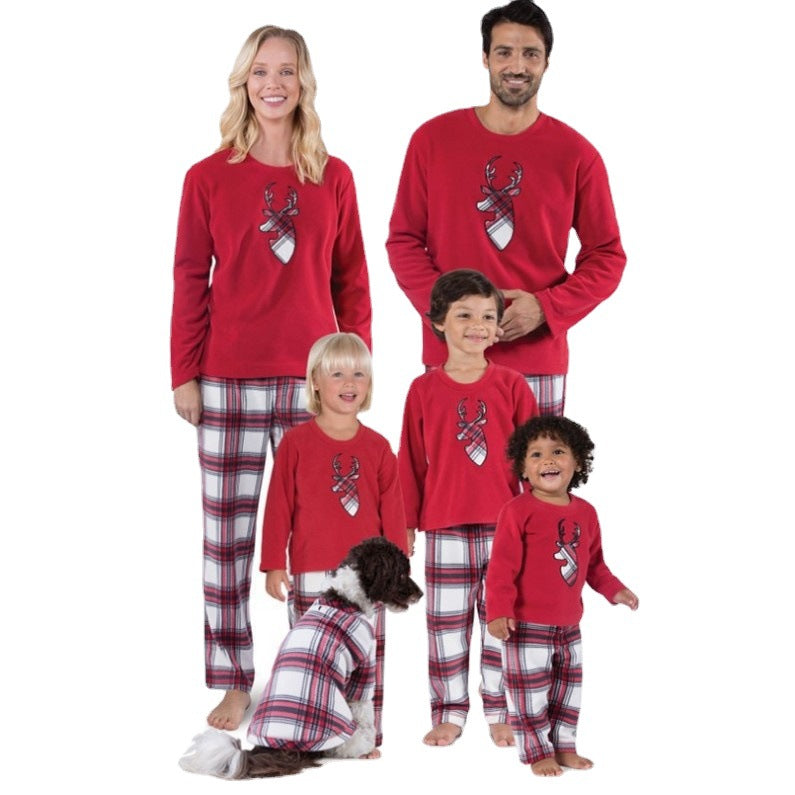 Christmas Family Pajamas Elk Crew Neck Long Sleeve Shirt Plaid Pants 201002