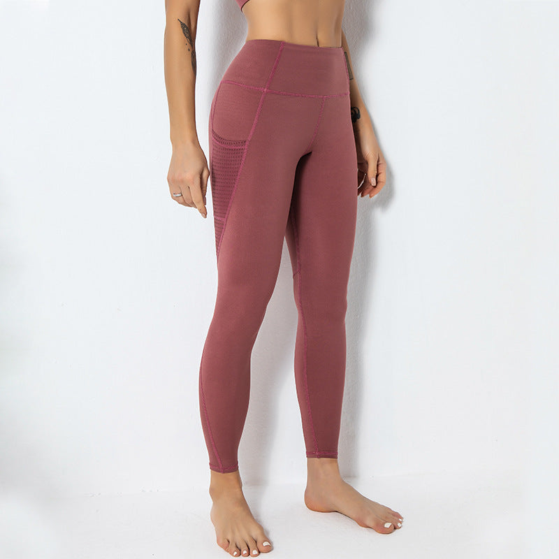 Women's Hollow Stitching Hip Lift Yoga Leggings With Pockets Sports Running Fitness Pants 18-018