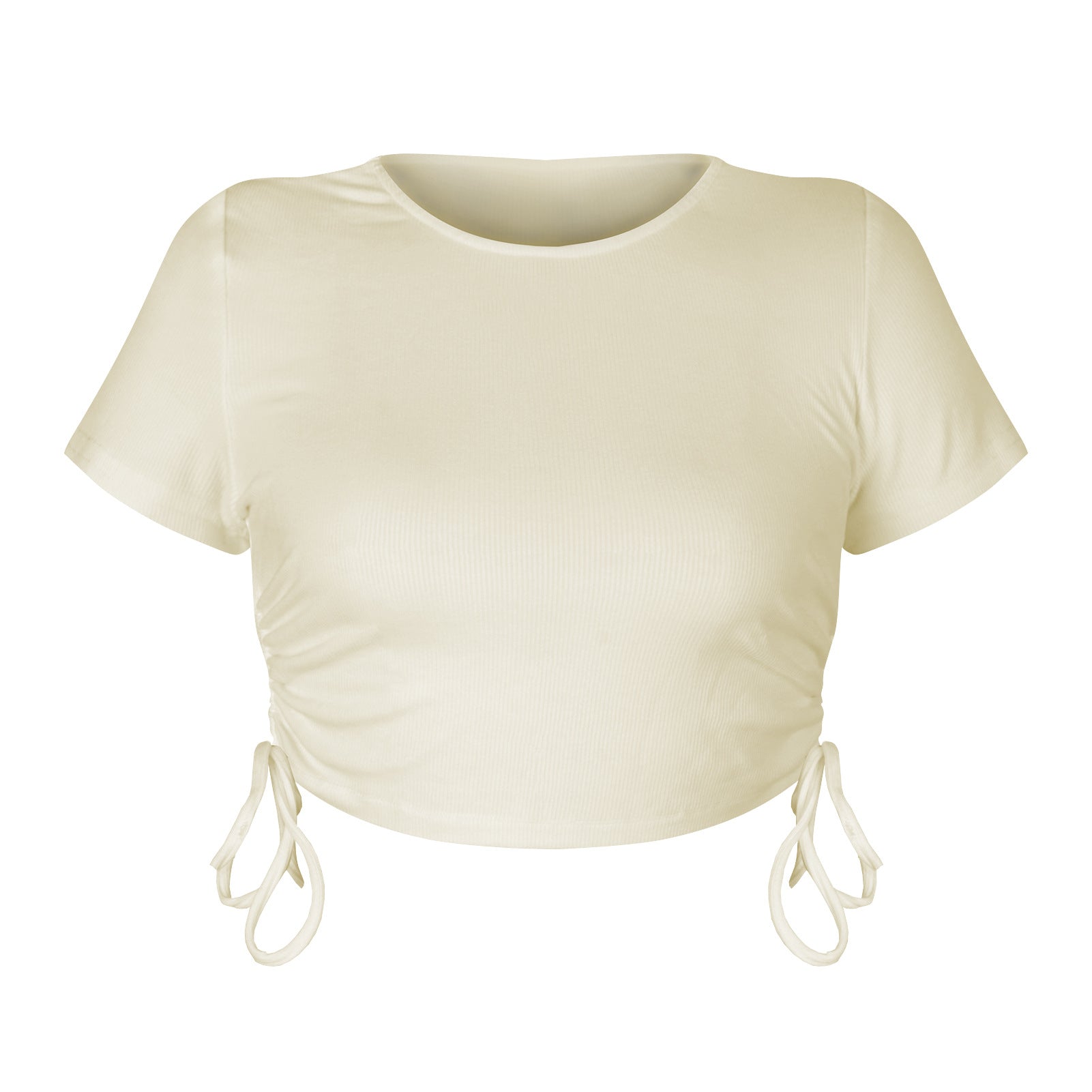 Women Round Neck Short Sleeve T-Shirt Crop Top With Drawstring GSTD