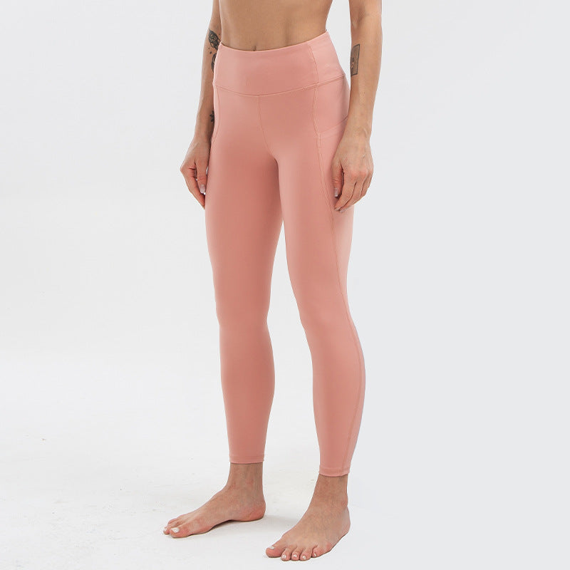 Women Solid Color Nude High Waist Yoga Pants Hip Lift Sports Leggings T2332
