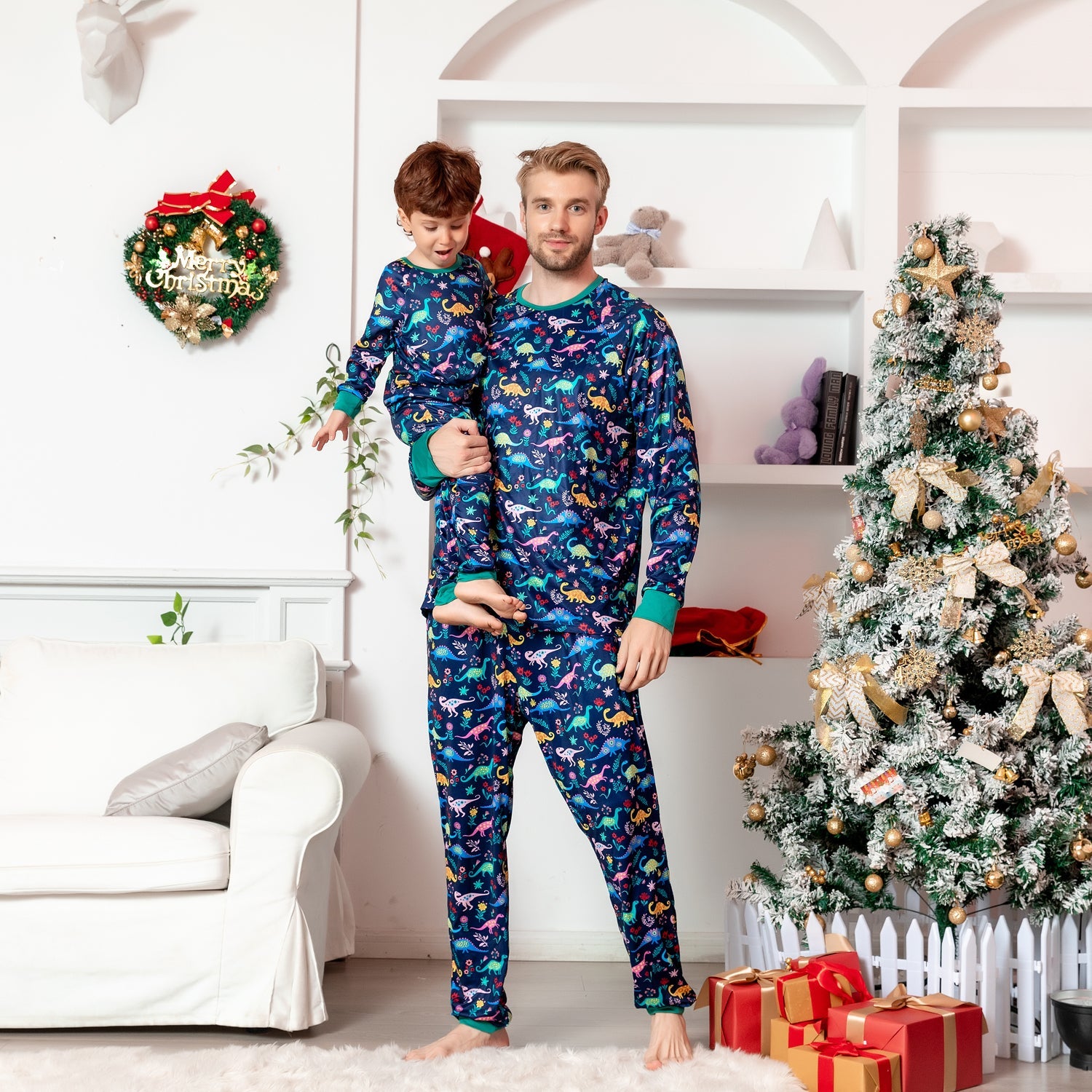 Family Matching Dinosaurs Print Christmas Family Look Pajama Set