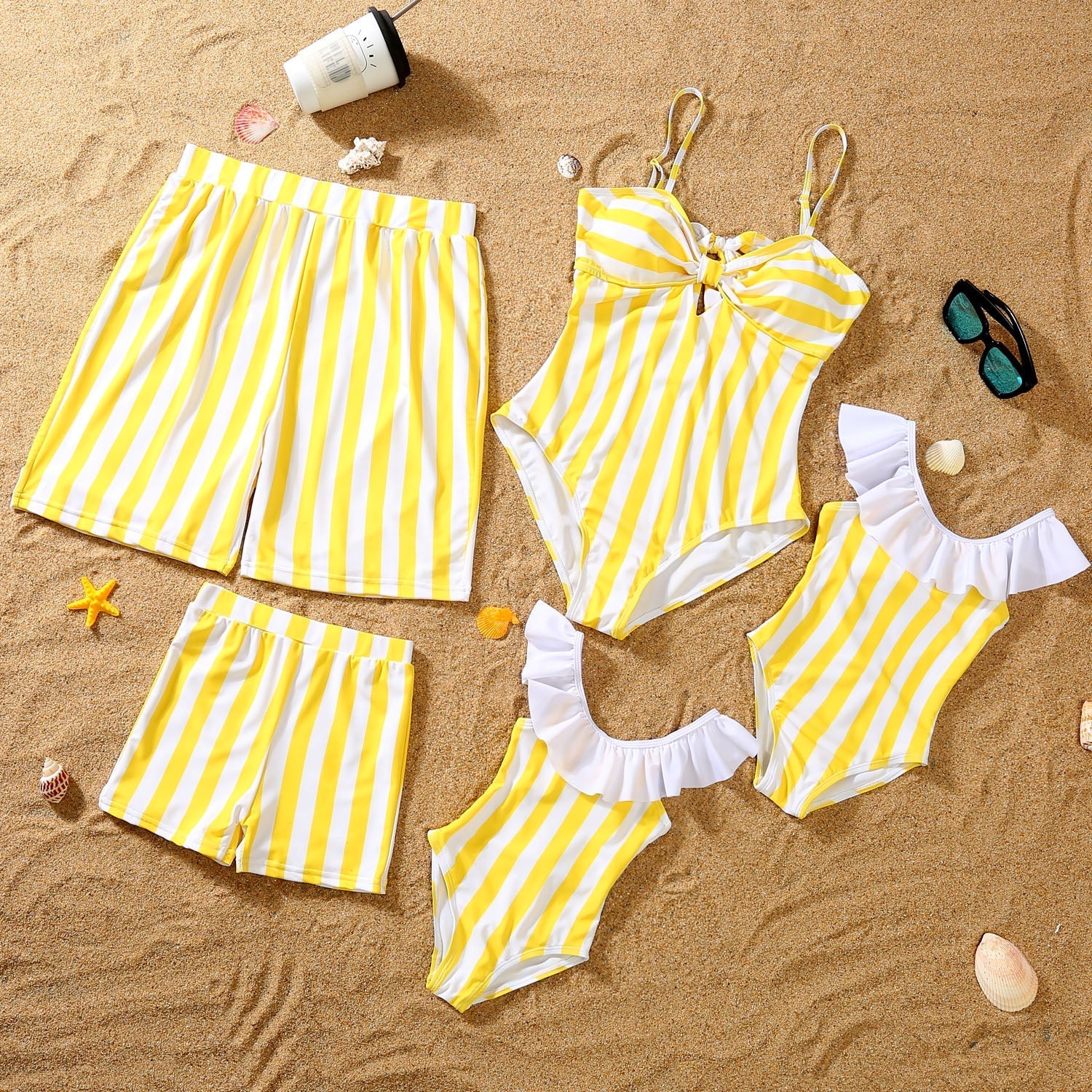 Striped Hollow Out Monokini Mommy and Me Beachwear