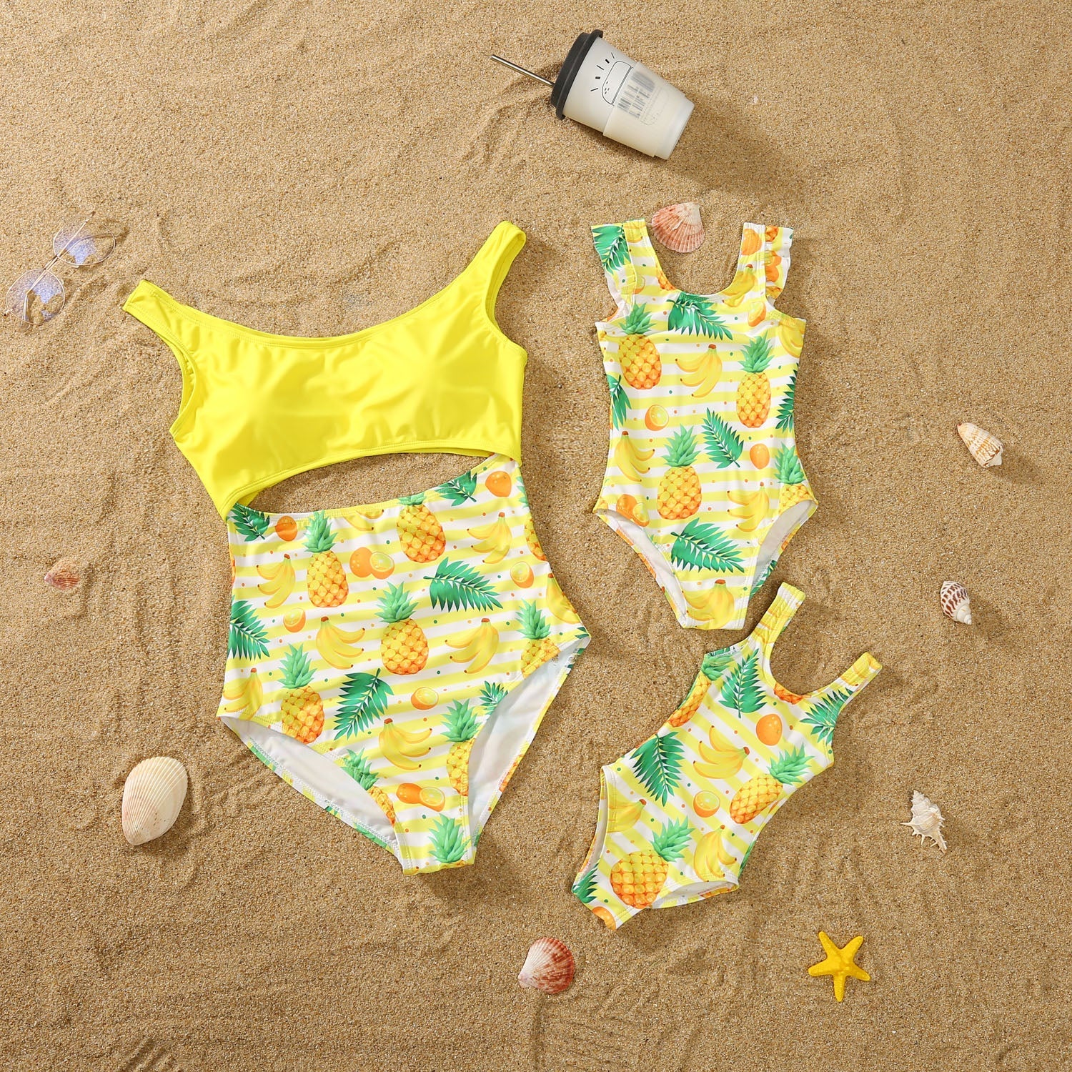 Family Matching Swimwear Pineapple Print Yellow One Piece Family Bathing Suit