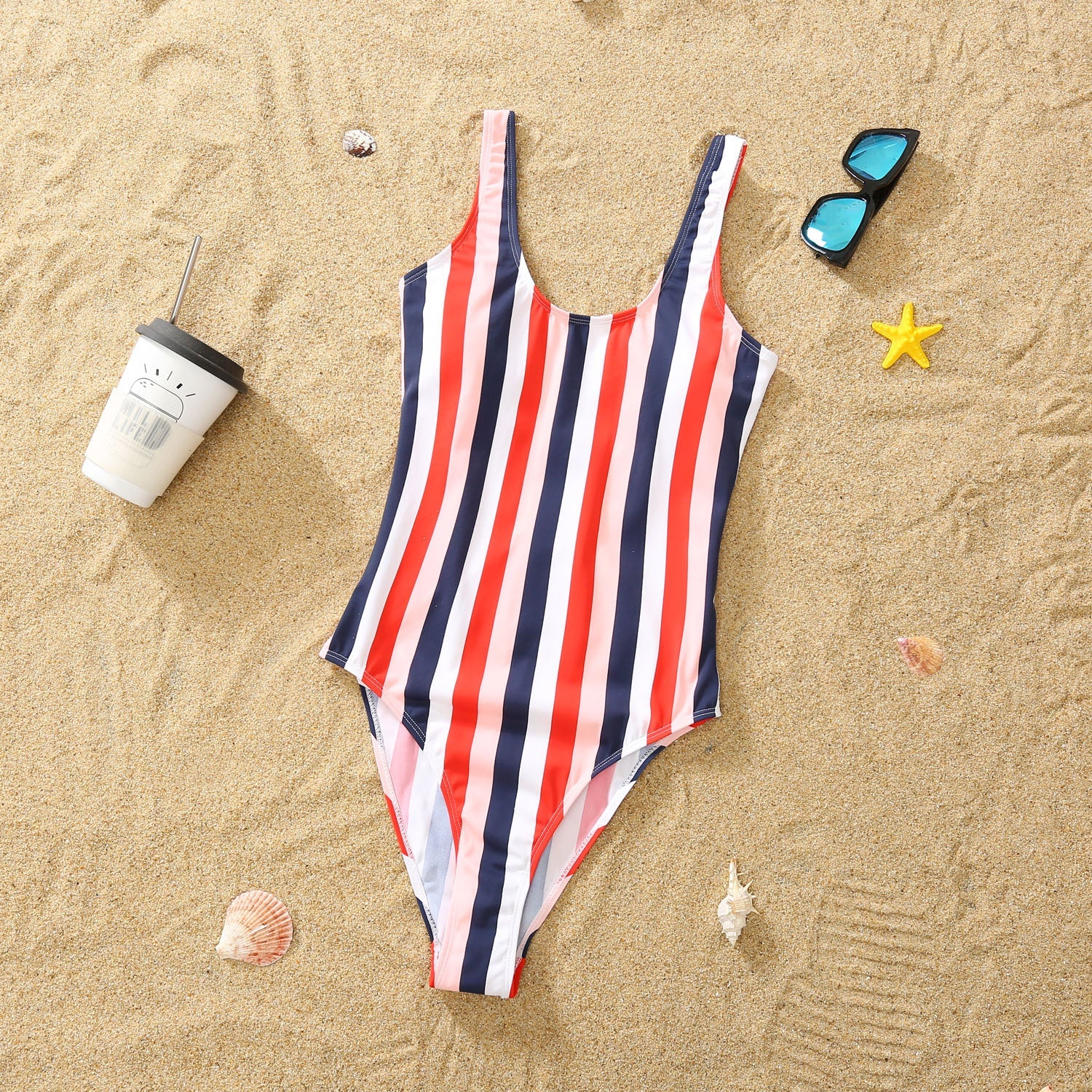 Striped Print Family One Piece Swimsuit