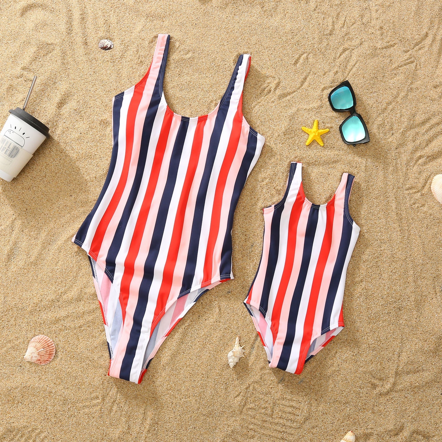Striped Print Family One Piece Swimsuit