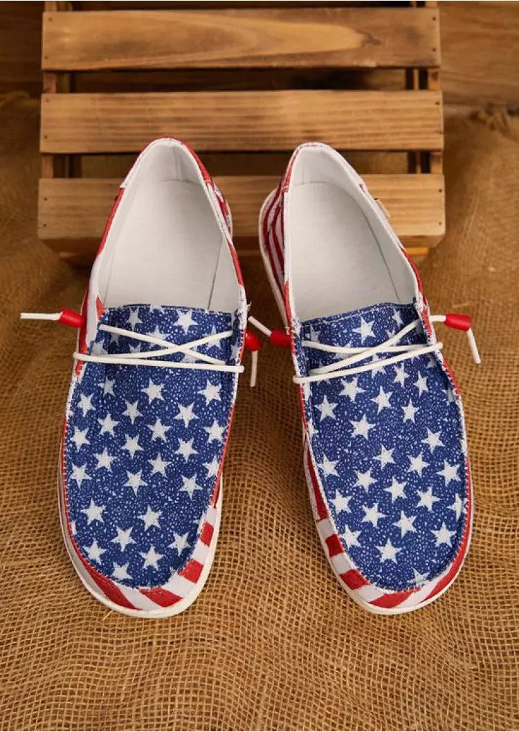 American Flag Lace Up Sneakers - Light Blue