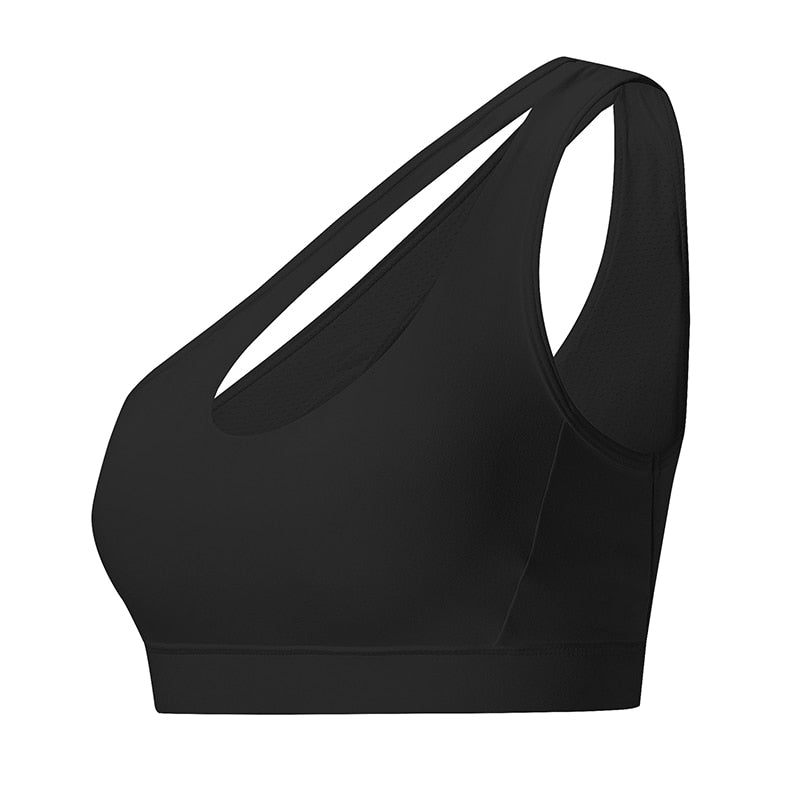 Women Sexy Solid Color One Shoulder Fitness Yoga Bras Athletic Vest Running Push Up Brassieres