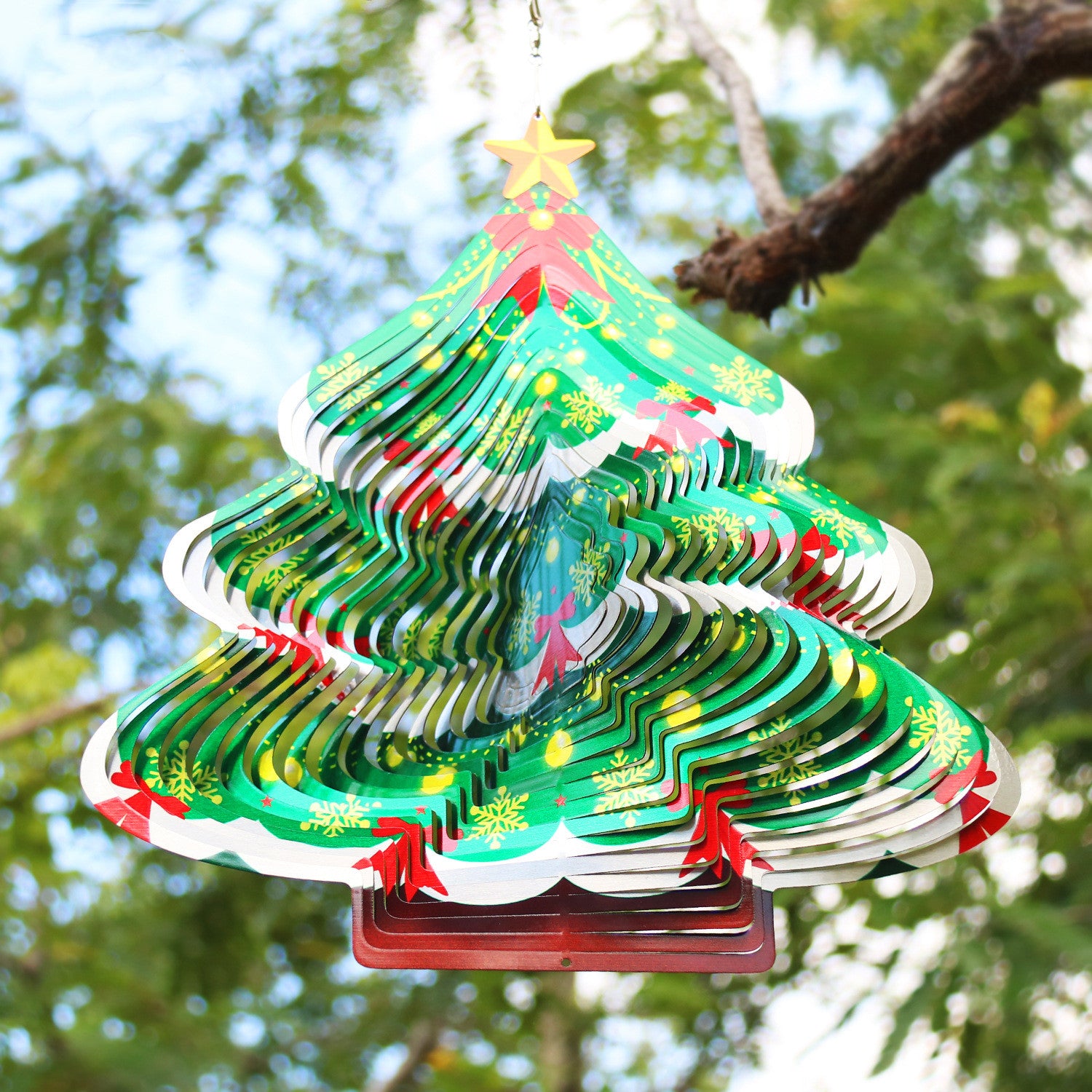 Christmas 12 inch Multi Color Stainless Steel Mandala Wind Spinners