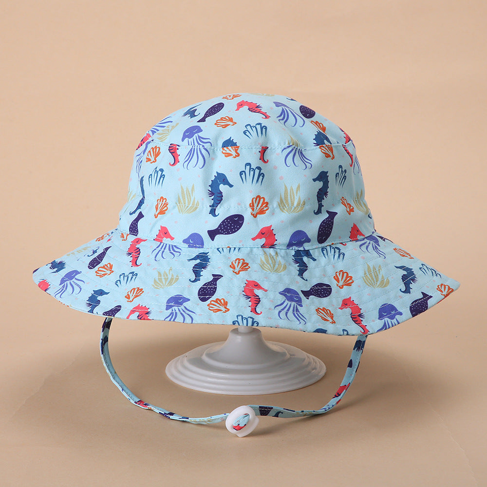UPF 30+ Cute Seahorse Blue Kids Sun Hat