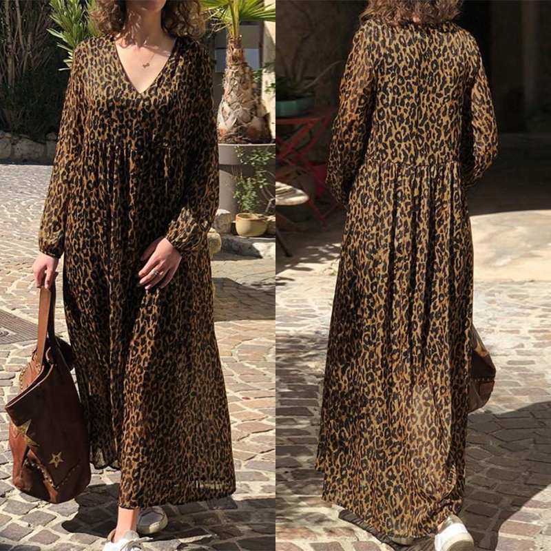 Sexy Leopard Beach Bohemian Print High Waist Robe Oversized Maxi Dress