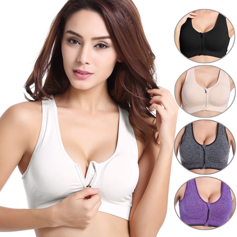 Women Plus Size Breathable Padded Push Up Wirefree Sports Bras With Zipper