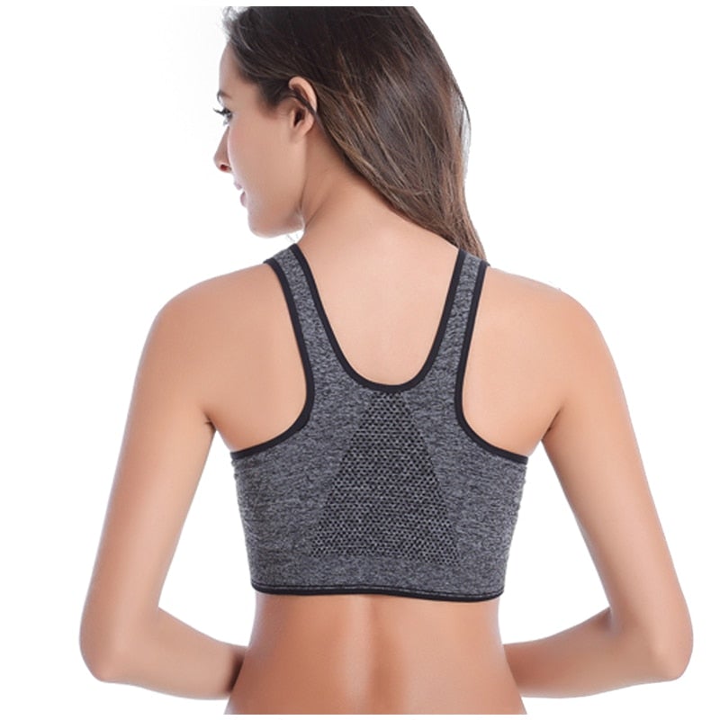 Women Plus Size Breathable Padded Push Up Wirefree Sports Bras With Zipper