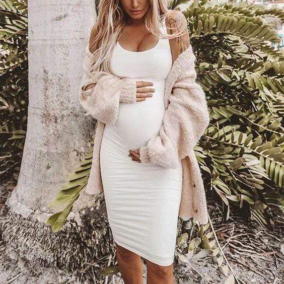 Maternity Round collar Plain Knee length H Sleeveless Dress