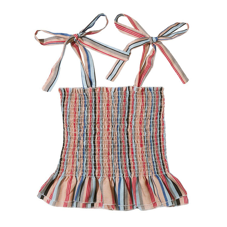 Women Colorful Striped Bow Camisole Crop Tops 8116