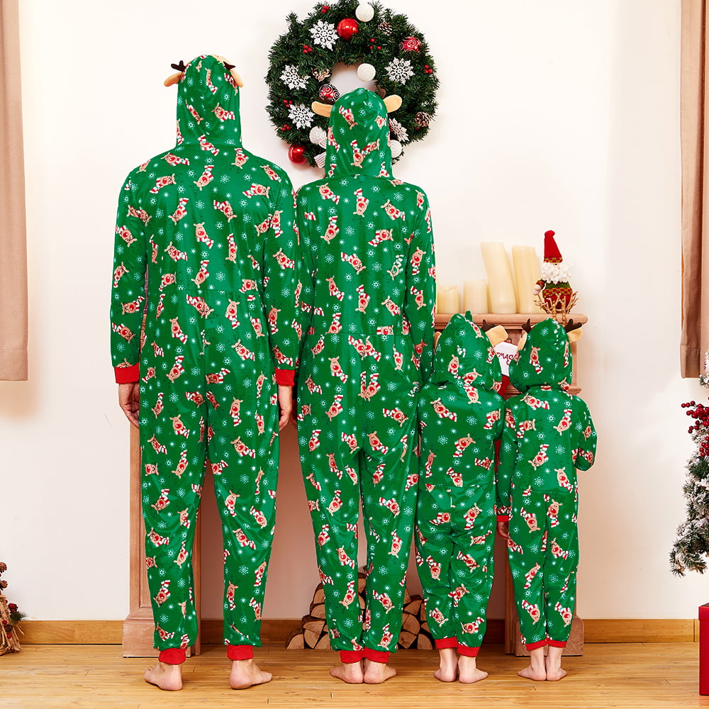 Reindeer Christmas Family Matching Onesie Green Pajama