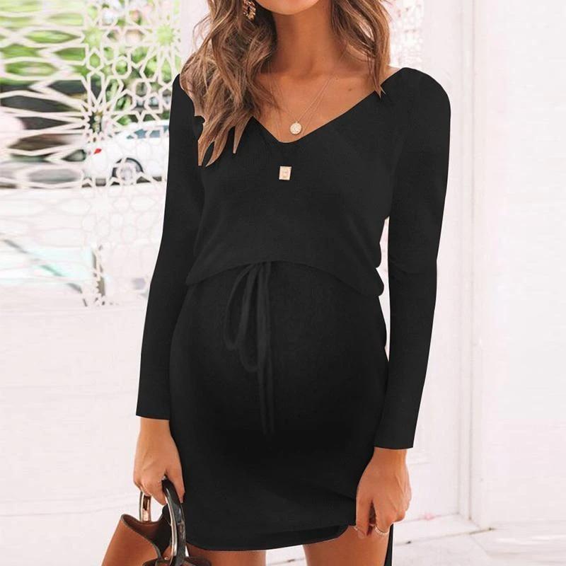 maternity round neck solid colour loose dress