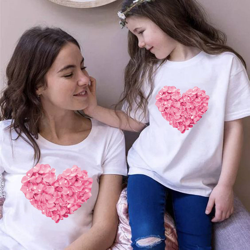 Mommy and Me Love Heart Print Short Sleeve T-Shirt