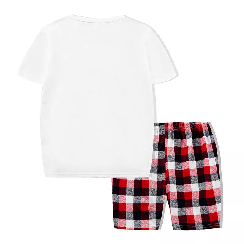 Short Sleeve Christmas Deer T-shirt and Red Plaid Long Pants Christmas Family Matching Sleepwear Pajamas Sets