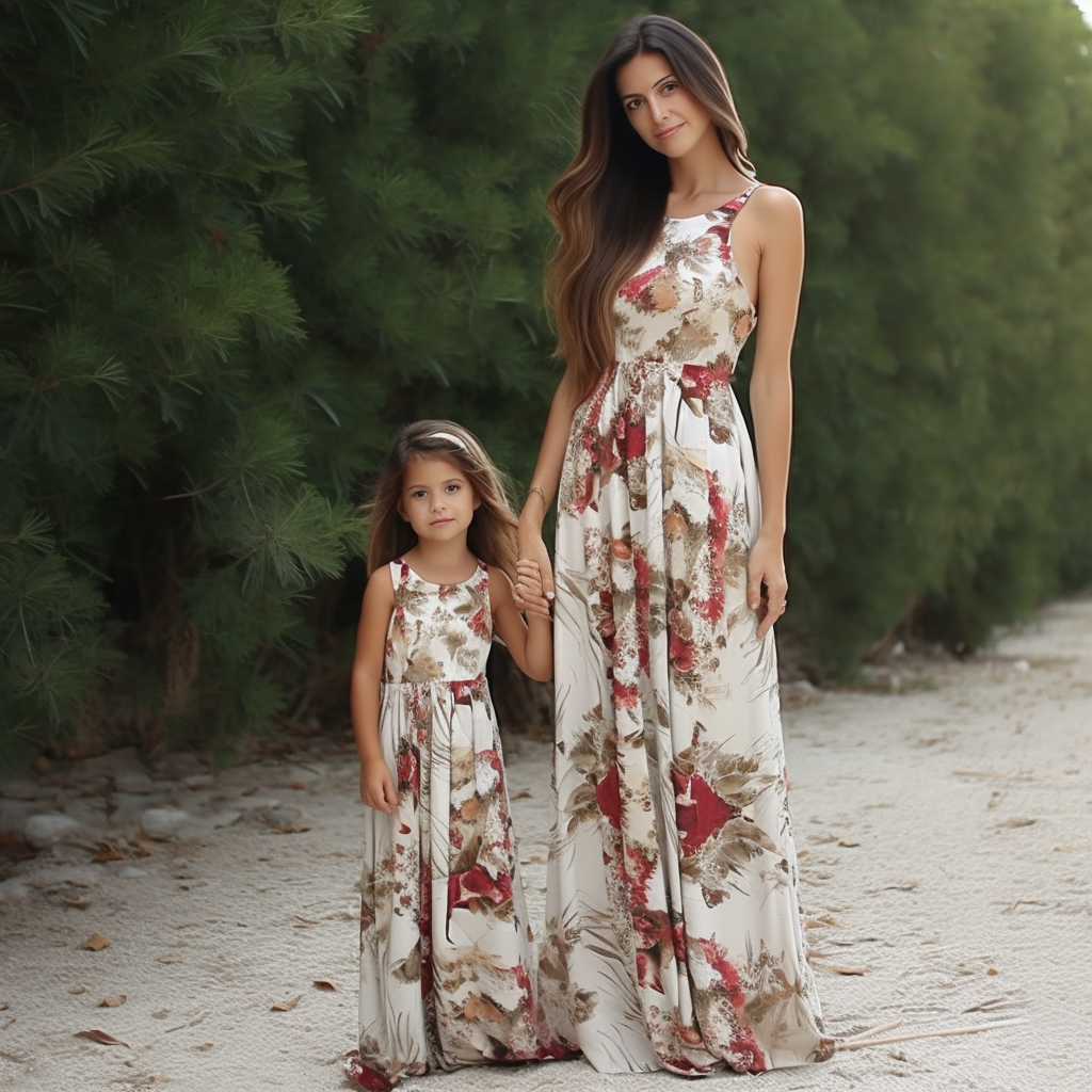 Mommy and Me Sleeveless Floral Print Maxi Dress